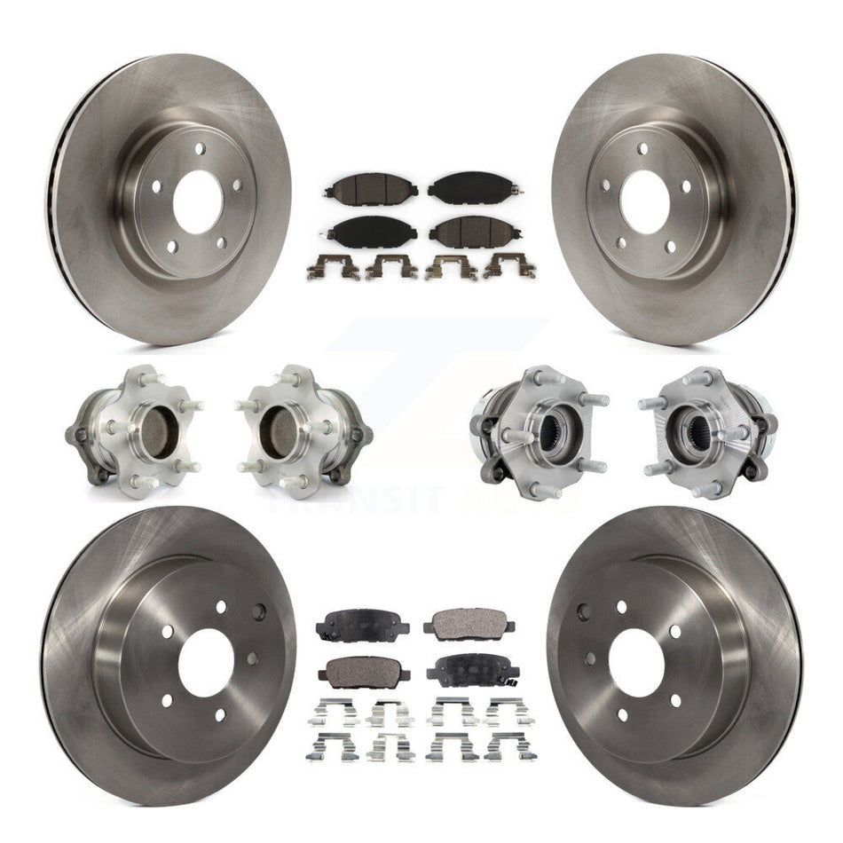 Front Rear Hub Bearing Disc Brake Rotor And Ceramic Pads Kit (10Pc) For Nissan Murano FWD KBB-131266