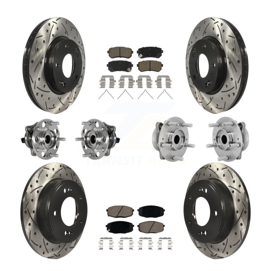 Front Rear Hub Bearings Coated Disc Brake Rotors And Pads Kit (10Pc) For Hyundai Kona KBB-131274