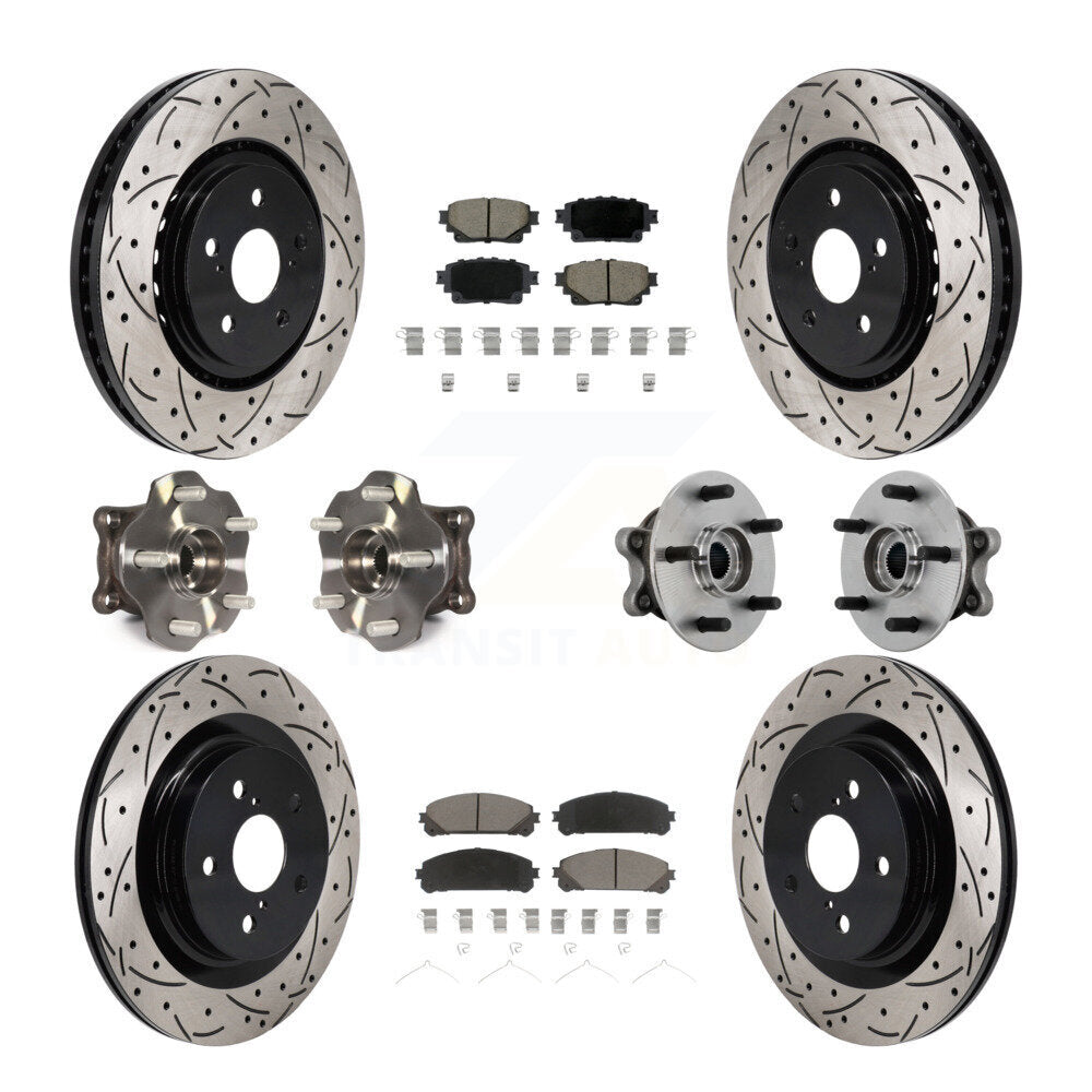 Front Rear Hub Bearing Coated Brake Rotor Pads Kit (10Pc) For 2021-2023 Toyota Sienna AWD KBB-131280