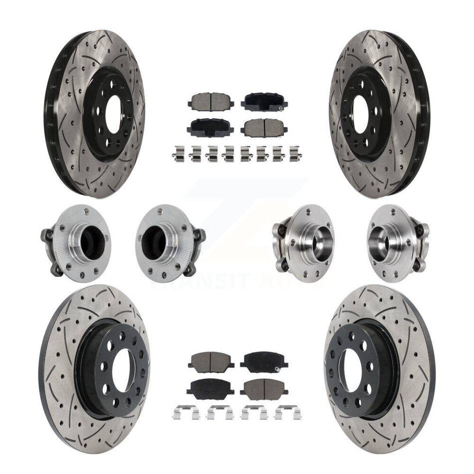 Front Rear Hub Bearings Coated Disc Brake Rotors And Pads Kit (10Pc) For Jeep Compass FWD KBB-131285