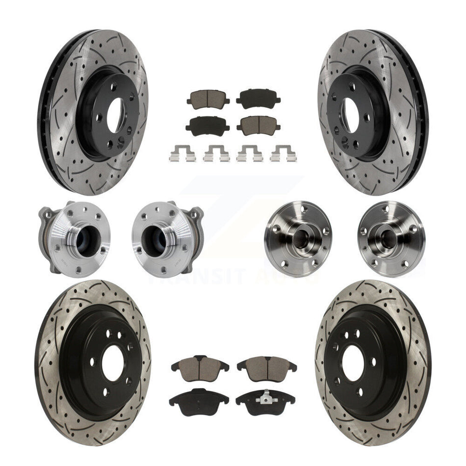 Front Rear Hub Bearing Coated Disc Brake Rotor Pad Kit (10Pc) For 2013-2014 Volvo S60 FWD KBB-131301
