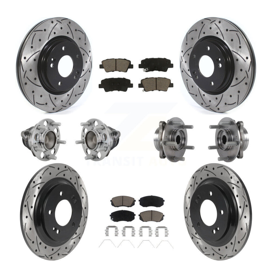 Front Rear Hub Bearing Coated Disc Brake Rotor And Pads Kit (10Pc) For Hyundai Elantra GT KBB-131303