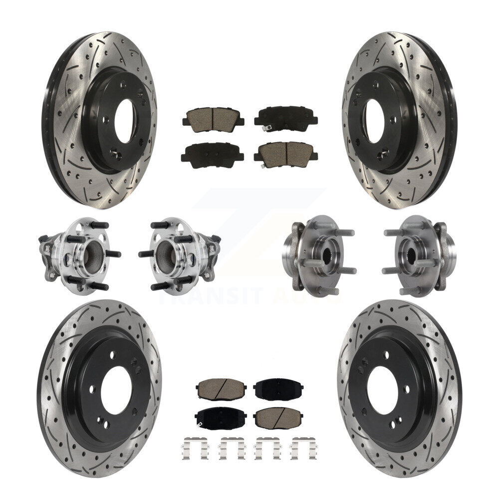 Front Rear Hub Bearing Coated Disc Brake Rotor And Pads Kit (10Pc) For Hyundai Elantra GT KBB-131305
