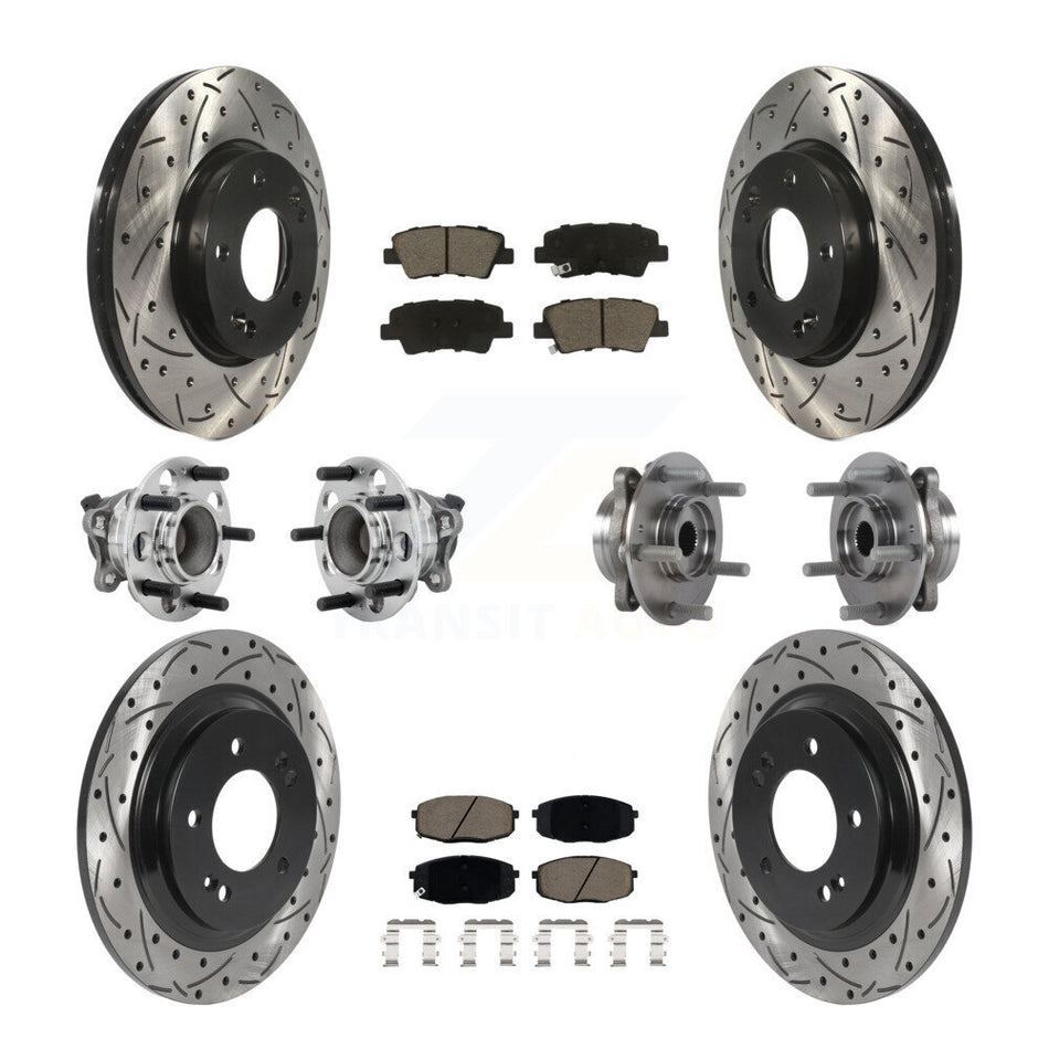 Front Rear Hub Bearing Coated Disc Brake Rotor And Pads Kit (10Pc) For Hyundai Elantra GT KBB-131305