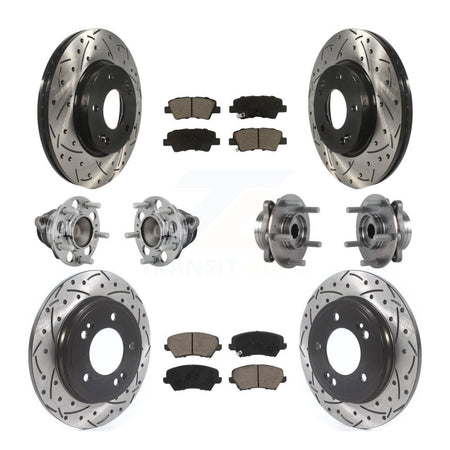 Front Rear Hub Bearings Coated Disc Brake Rotors And Pads Kit (10Pc) For Hyundai Veloster KBB-131307
