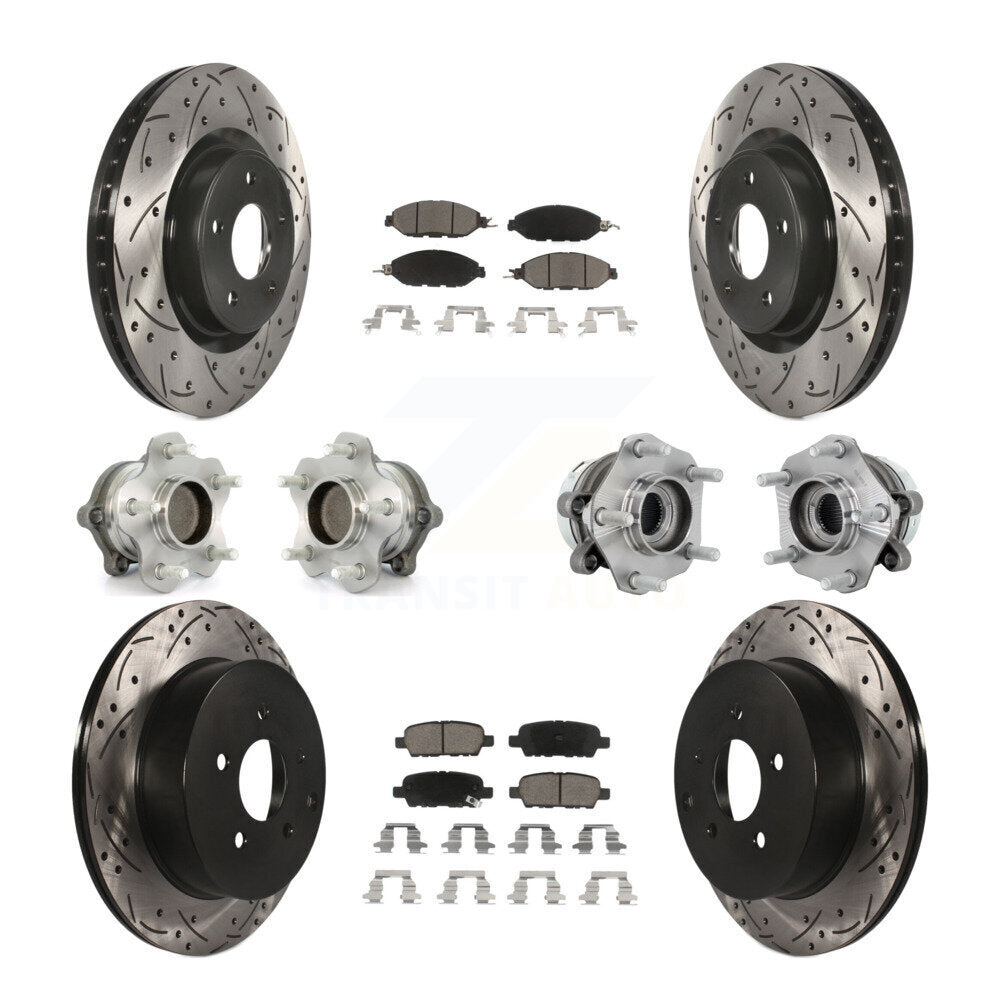 Front Rear Hub Bearing Coated Disc Brake Rotors And Pads Kit (10Pc) For Nissan Murano FWD KBB-131310