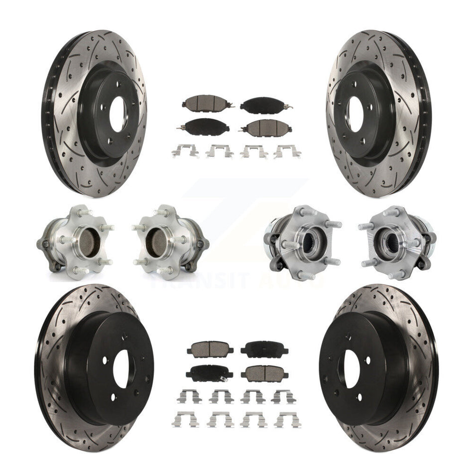 Front Rear Hub Bearing Coated Disc Brake Rotors And Pads Kit (10Pc) For Nissan Murano FWD KBB-131310