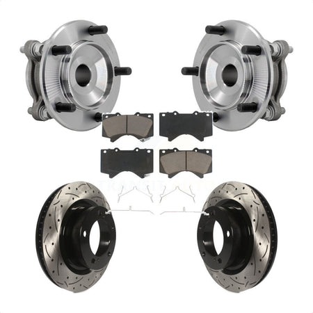 Front Hub Bearing Assembly Drilled Slot Brake Rotor Pad Kit For Toyota Tundra Sequoia RWD KBB-131312