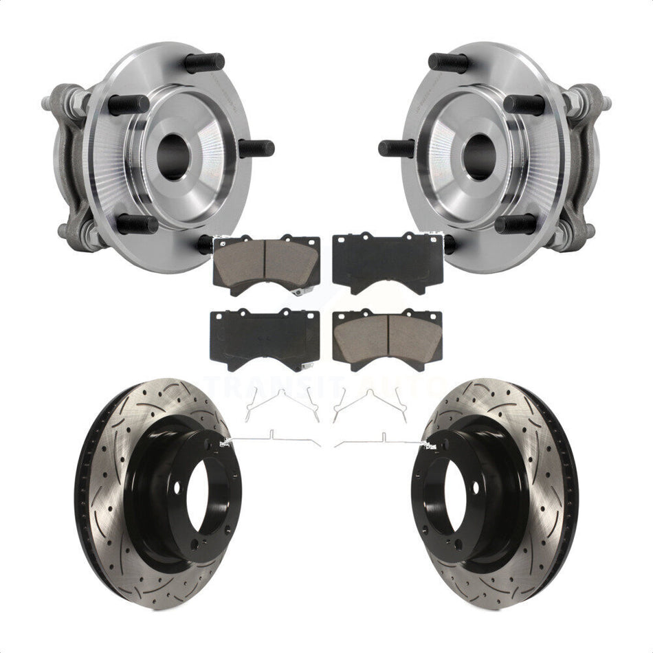 Front Hub Bearing Assembly Drilled Slot Brake Rotor Pad Kit For Toyota Tundra Sequoia RWD KBB-131312
