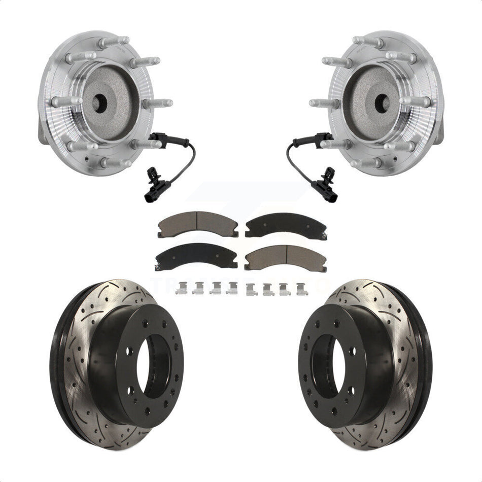 Front Hub Bearing Drilled Slot Brake Rotor Pads Kit For GMC Chevrolet Sierra 2500 HD 3500 KBB-131313