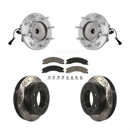 Front Hub Bearing Drilled Slot Brake Rotor & Pad Kit For GMC Sierra 3500 HD Chevrolet RWD KBB-131314