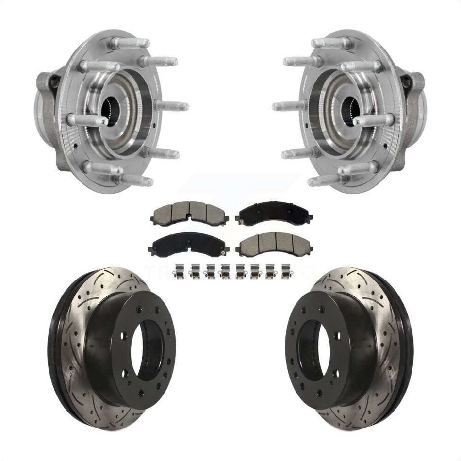 Front Hub Bearing Drill Slot Brake Rotor Pad Kit For GMC Chevrolet Silverado 2500 HD 3500 KBB-131316