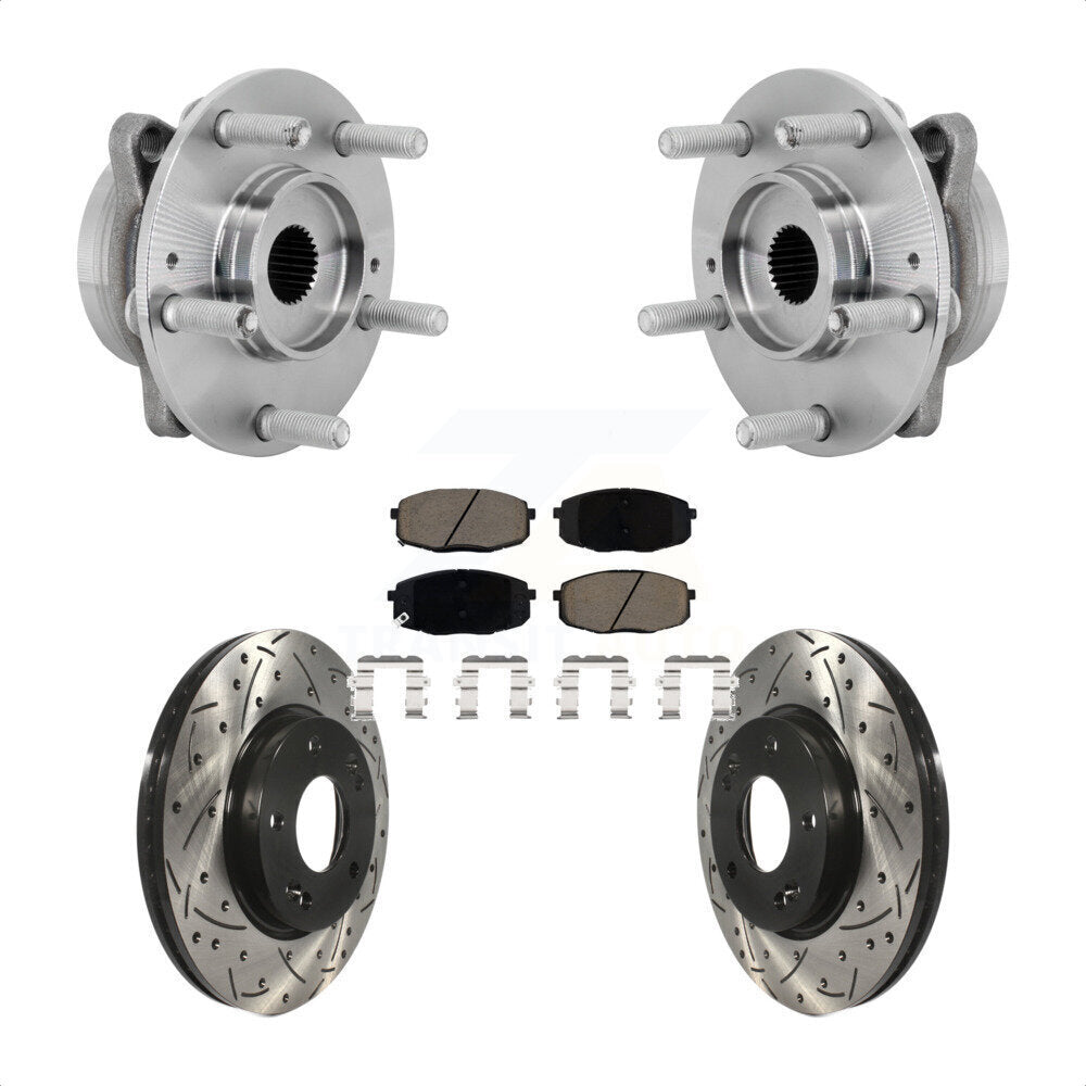 Front Hub Bearing Assembly Drilled Slot Brake Rotor & Pad Kit For Hyundai Kona Kia Seltos KBB-131318