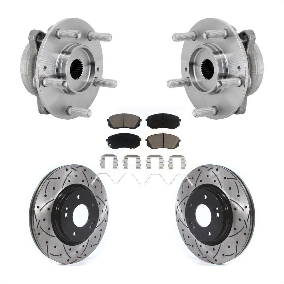 Front Hub Bearing Assembly Drilled Slot Brake Rotor & Pad Kit For Hyundai Kona Kia Seltos KBB-131319