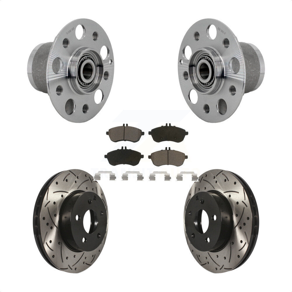 Front Hub Bearing Assembly Drilled Slot Brake Rotor & Pad Kit For Mercedes-Benz C300 C250 KBB-131322