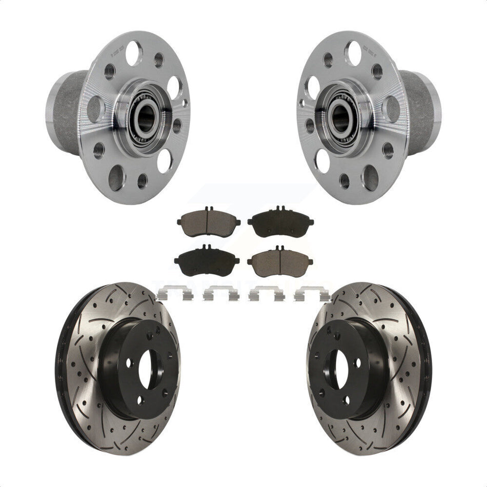 Front Hub Bearing Assembly Drilled Slot Brake Rotor & Pad Kit For Mercedes-Benz C300 C250 KBB-131322
