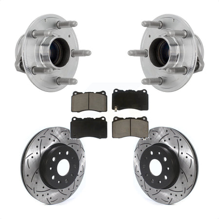 Front Hub Bearing Drilled Slot Brake Rotor Pads Kit For Chevrolet Camaro Cadillac CTS CT6 KBB-131327