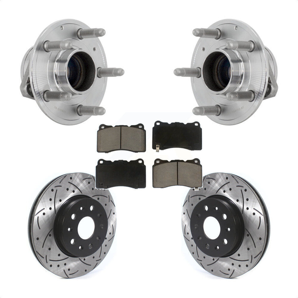 Front Hub Bearing Drilled Slot Brake Rotor Pads Kit For Chevrolet Camaro Cadillac CTS CT6 KBB-131327