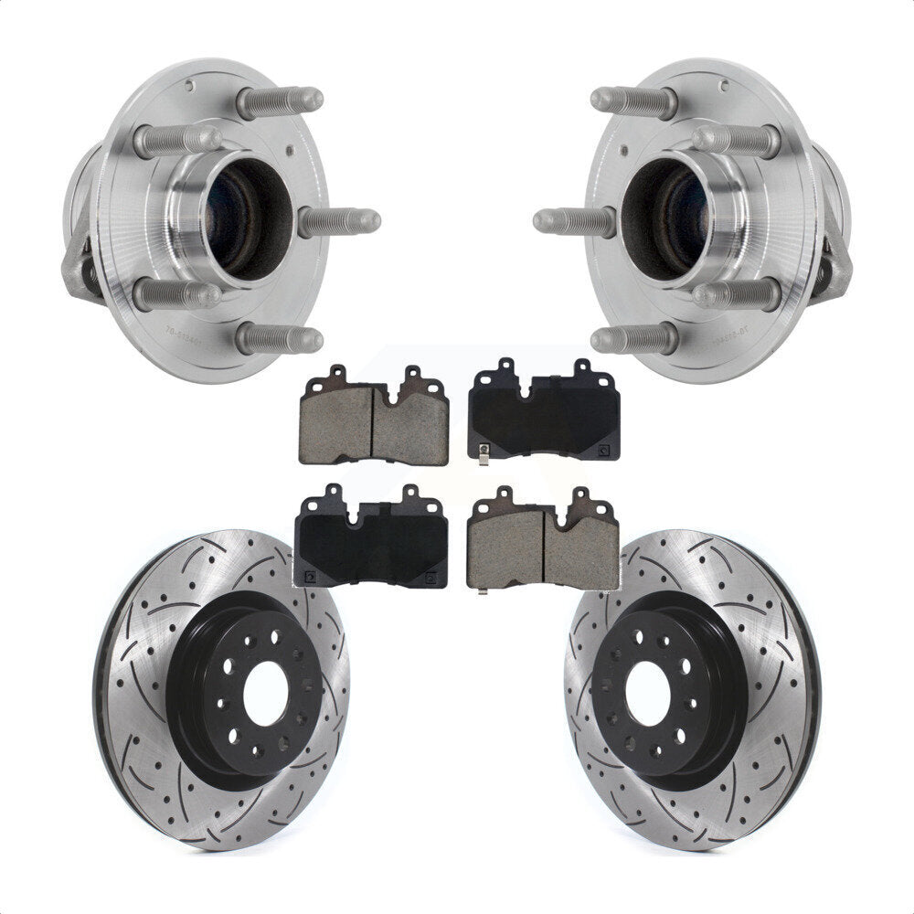 Front Hub Bearing Assembly Coat Drill Slot Brake Rotor Pads Kit For 2019 Cadillac CT6 RWD KBB-131330