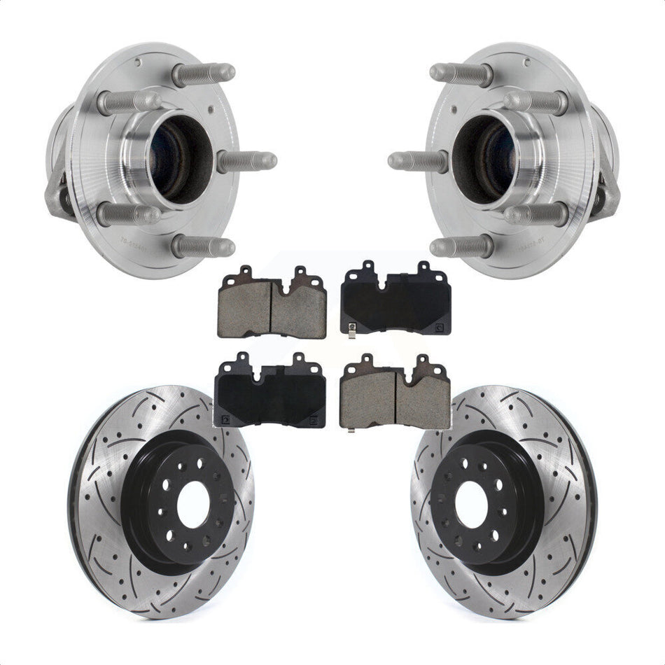 Front Hub Bearing Assembly Coat Drill Slot Brake Rotor Pads Kit For 2019 Cadillac CT6 RWD KBB-131330
