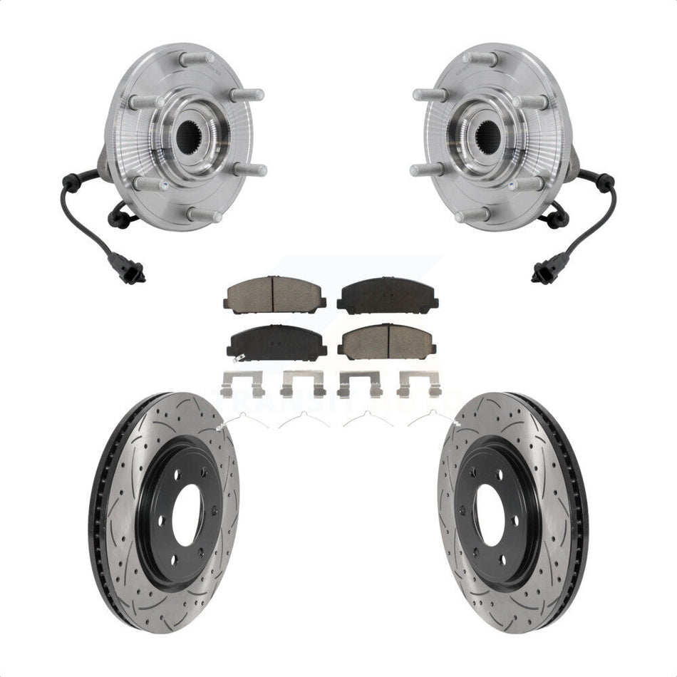 Front Hub Bearing Assembly Drill Slot Brake Rotor Pads Kit For 2017-2023 Nissan TITAN 4WD KBB-131331