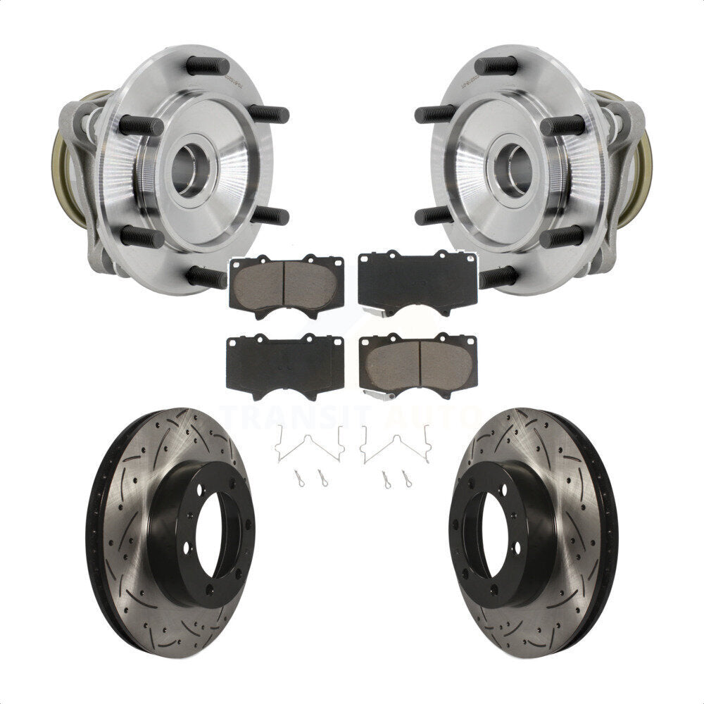 Front Hub Bearing Drilled Slot Brake Rotor & Pad Kit For Toyota Tacoma 4Runner FJ Cruiser KBB-131333