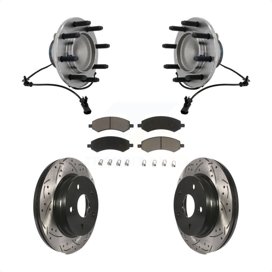 Front Hub Bearing Drilled Slot Brake Rotor & Pad Kit For Dodge Ram 1500 With 8 Lug Wheels KBB-131335
