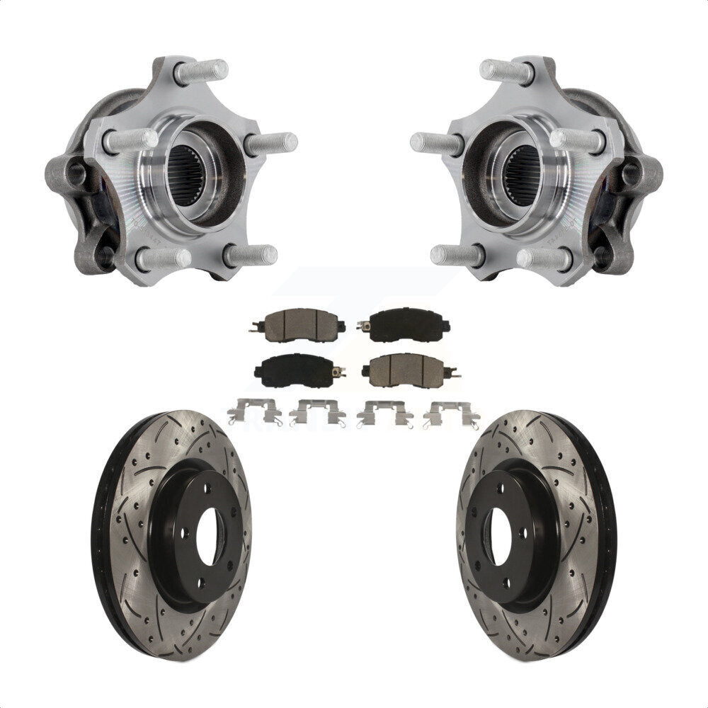 Front Hub Bearing Assembly Drilled Slot Brake Rotor & Pad Kit For 2019-2023 Nissan Altima KBB-131336