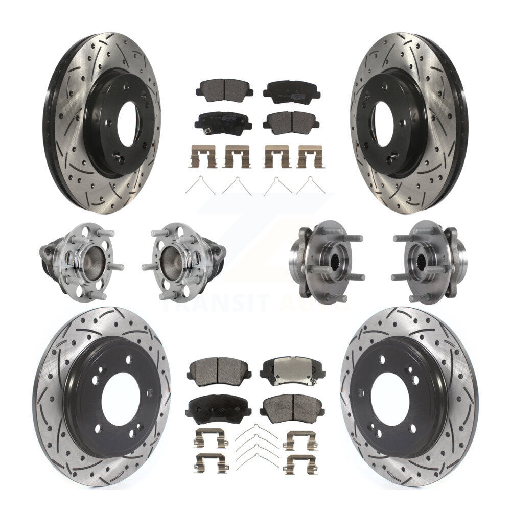 Front Rear Hub Bearings Coated Disc Brake Rotors And Pads Kit (10Pc) For Hyundai Veloster KBB-131346
