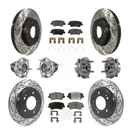 Front Rear Hub Bearings Coated Disc Brake Rotors And Pads Kit (10Pc) For Hyundai Veloster KBB-131346