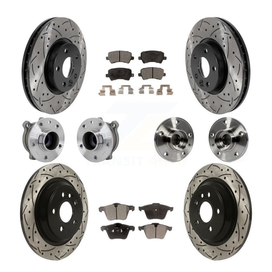 Front Rear Hub Bearing Assembly Coated Disc Brake Rotor And Pads Kit (10Pc) For Volvo V70 KBB-131362