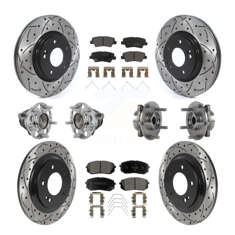 Front Rear Hub Bearing Coated Disc Brake Rotor And Pads Kit (10Pc) For Hyundai Elantra GT KBB-131372