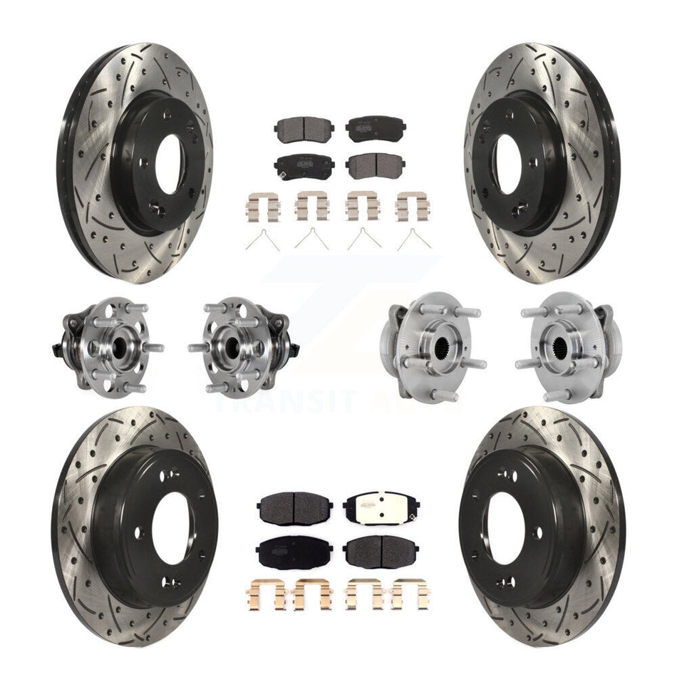 Front Rear Hub Bearings Coated Disc Brake Rotors And Pads Kit (10Pc) For Hyundai Kona KBB-131374