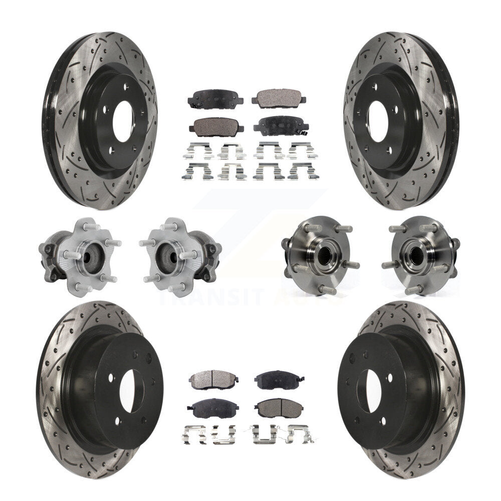 Front Rear Hub Bearings Coated Disc Brake Rotors And Pads Kit (10Pc) For Nissan Juke KBB-131379