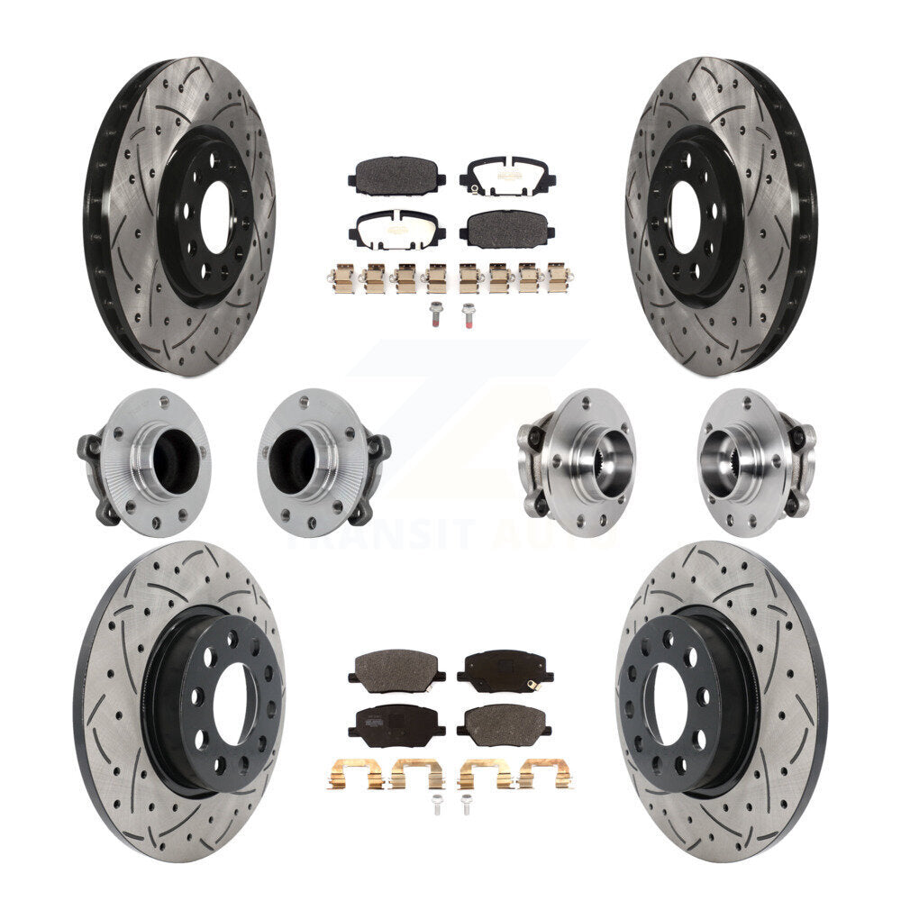 Front Rear Hub Bearings Coated Disc Brake Rotors And Pads Kit (10Pc) For Jeep Compass FWD KBB-131382