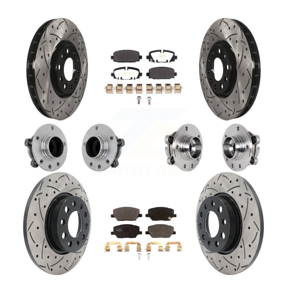 Front Rear Hub Bearings Coated Disc Brake Rotors And Pads Kit (10Pc) For Jeep Compass FWD KBB-131382