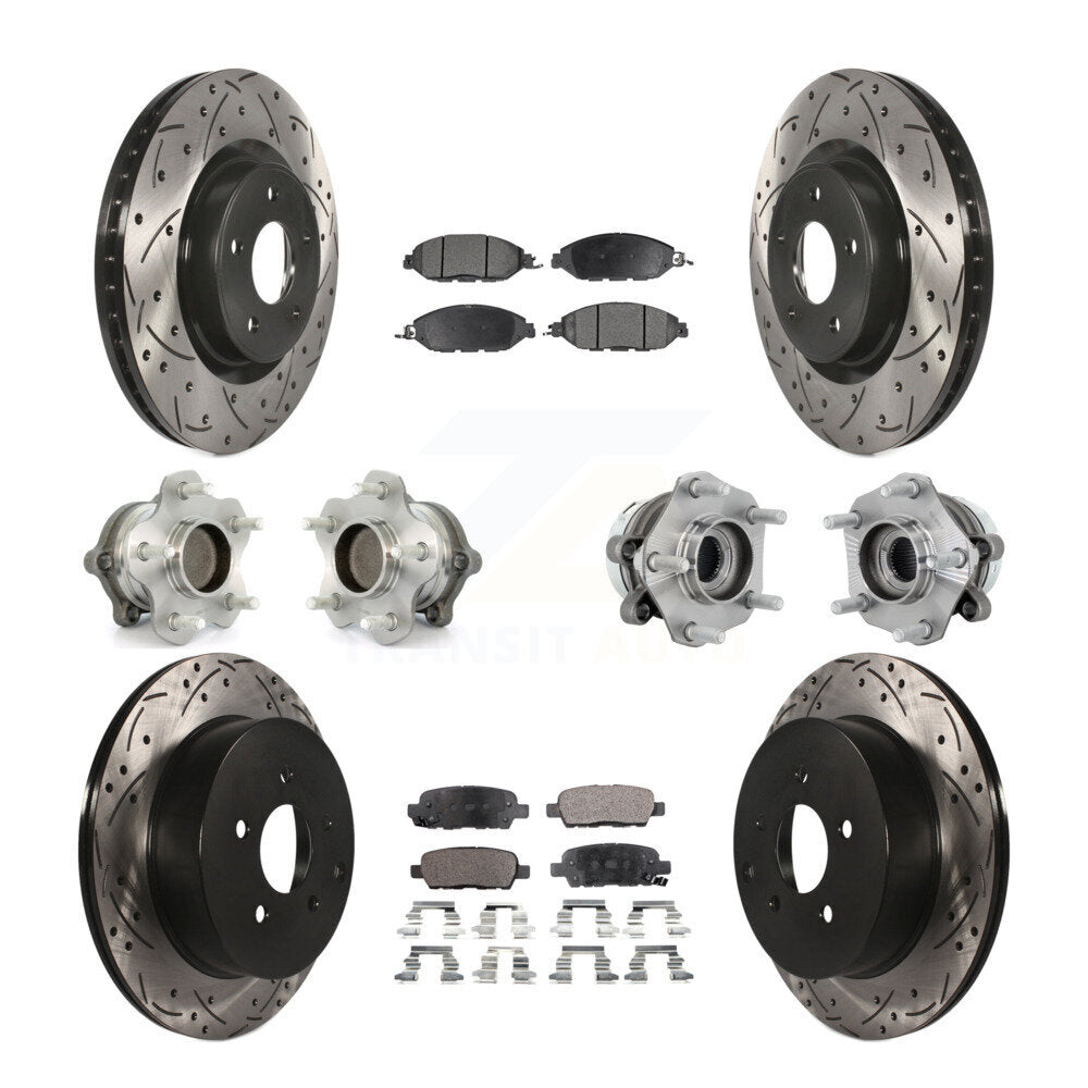 Front Rear Hub Bearing Coated Disc Brake Rotors And Pads Kit (10Pc) For Nissan Murano FWD KBB-131383