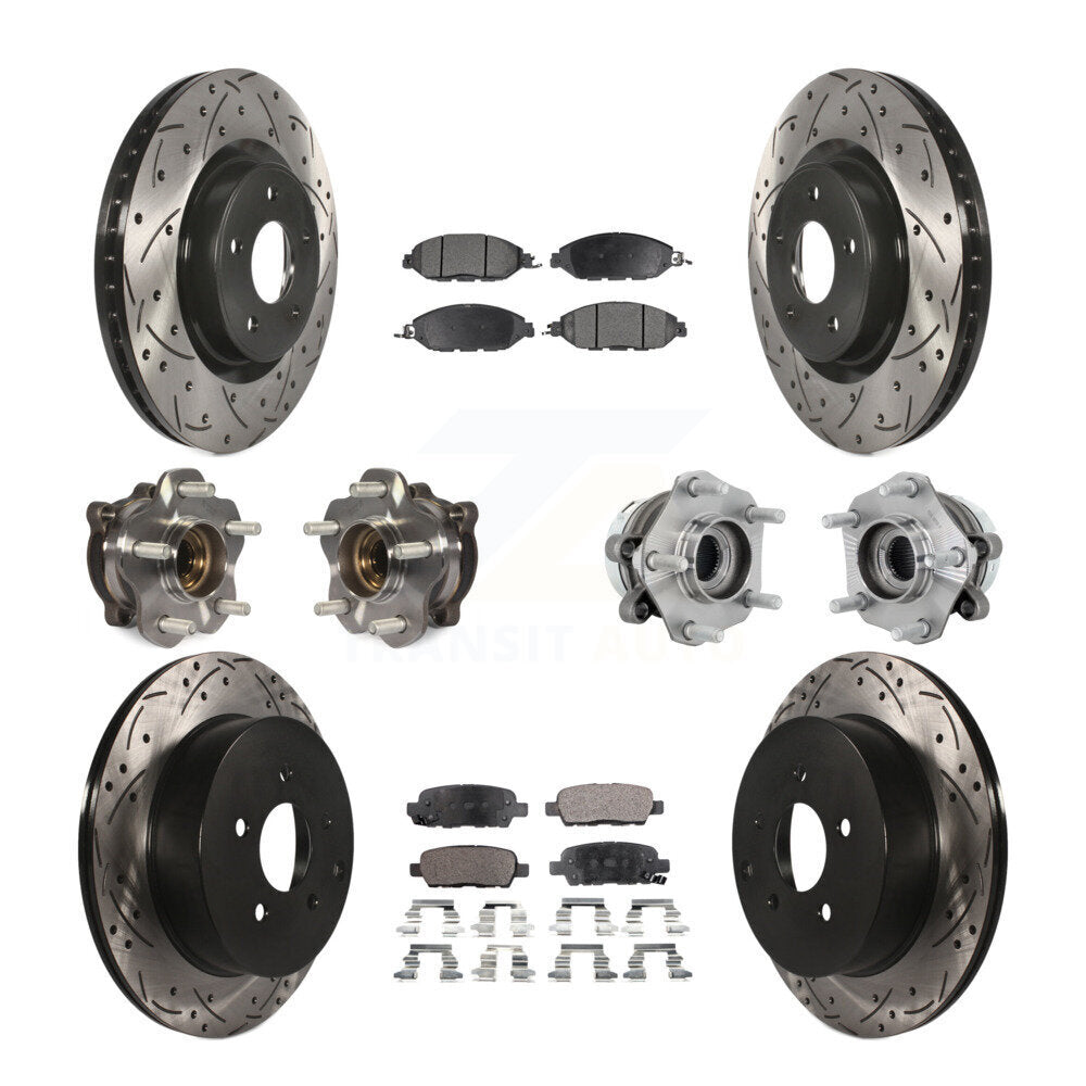 Front Rear Hub Bearing Coated Disc Brake Rotors And Pads Kit (10Pc) For Nissan Murano AWD KBB-131384