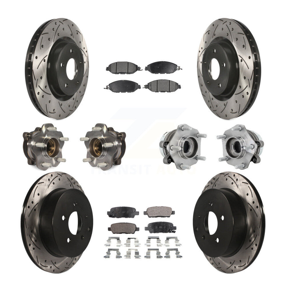 Front Rear Hub Bearing Coated Disc Brake Rotors And Pads Kit (10Pc) For Nissan Murano AWD KBB-131384