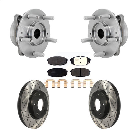 Front Hub Bearing Assembly Drilled Slot Brake Rotor & Pad Kit For Hyundai Kona Kia Seltos KBB-131386