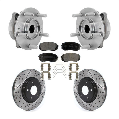 Front Hub Bearing Assembly Drilled Slot Brake Rotor & Pad Kit For Hyundai Kona Kia Seltos KBB-131387