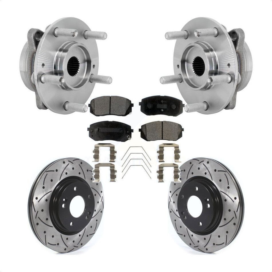 Front Hub Bearing Assembly Drilled Slot Brake Rotor & Pad Kit For Hyundai Kona Kia Seltos KBB-131387