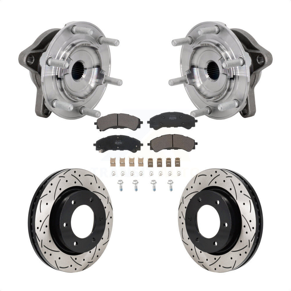 Front Hub Bearing Assembly Drilled Slot Brake Rotor Pad Kit For 2019-2023 Ford Ranger 4WD KBB-131391