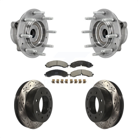 Front Hub Bearing Drill Slot Brake Rotor Pad Kit For GMC Chevrolet Silverado 2500 HD 3500 KBB-131393