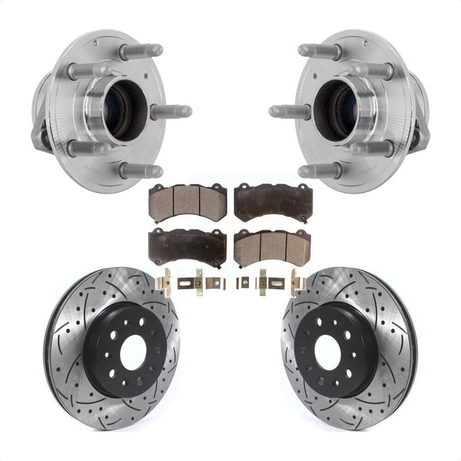 Front Hub Bearing Assembly Coat Drill Slot Brake Rotor Pad Kit For Chevrolet Camaro LT LS KBB-131396