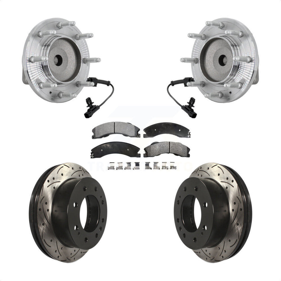 Front Hub Bearing Drilled Slot Brake Rotor Pads Kit For GMC Chevrolet Sierra 2500 HD 3500 KBB-131405
