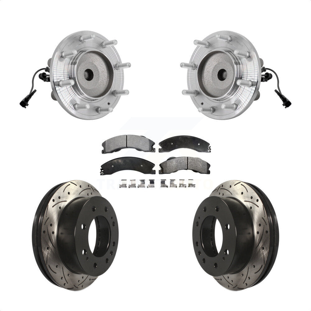 Front Hub Bearing Drilled Slot Brake Rotor & Pad Kit For GMC Sierra 3500 HD Chevrolet RWD KBB-131406