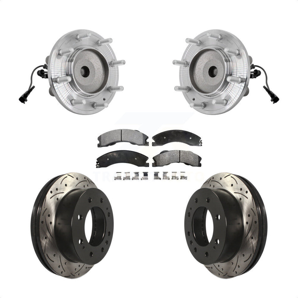 Front Hub Bearing Drilled Slot Brake Rotor & Pad Kit For GMC Sierra 3500 HD Chevrolet RWD KBB-131406