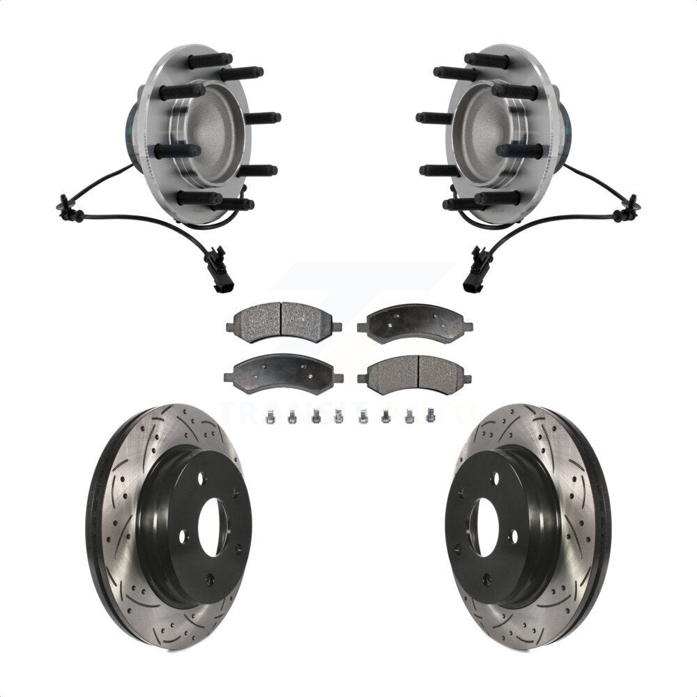 Front Hub Bearing Drilled Slot Brake Rotor & Pad Kit For Dodge Ram 1500 With 8 Lug Wheels KBB-131407