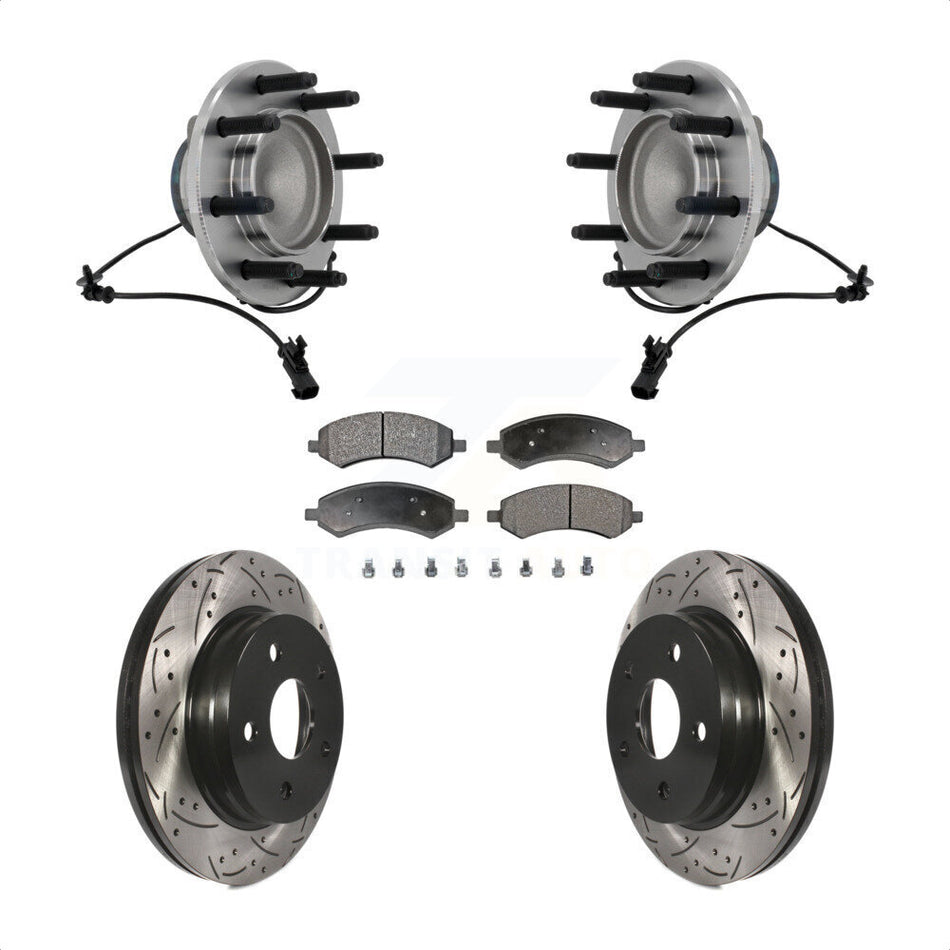 Front Hub Bearing Drilled Slot Brake Rotor & Pad Kit For Dodge Ram 1500 With 8 Lug Wheels KBB-131407